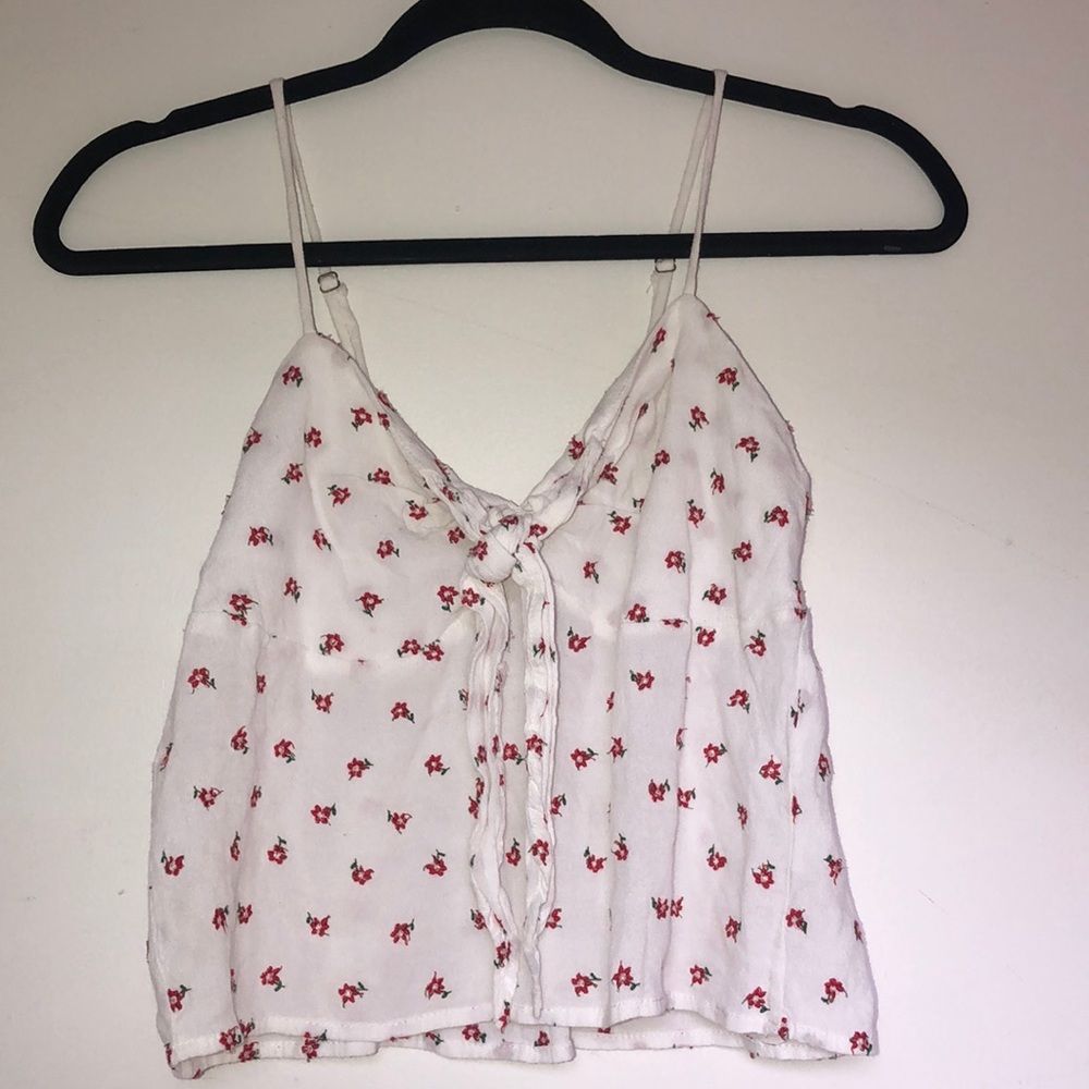 BRANDY MELVILLE FLORAL WHITE TANK TIE IN FRONT